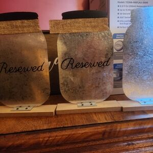 Rustic Glass Reserved Signs with Burlap Accent